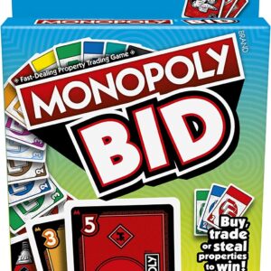 Monopoly Bid Game, Quick-Playing Card Game for 4 Players, Game for Families and Kids Ages 7 and Up