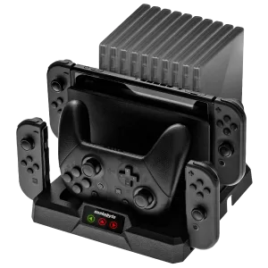 snakebyte DUAL CHARGE BASE S - Nintendo Switch charging station incl. Type-C cable, all-in-one organiser (10 games), charging function for 1 Pro Controller and 2 Joy-Cons, docking station, LED display