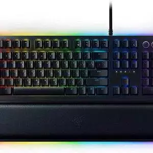 Razer Huntsman Elite Gaming Keyboard: Fast Keyboard Switches - Linear Optical Switches - Chroma RGB Lighting - Magnetic Plush Wrist Rest - Dedicated Media Keys & Dial - Classic Black