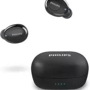 Philips T2205 In-ear True Wireless Headphones with IPX4 Splash Resistant, Super-small Portable Charging Case, Built-in Microphone, Up to 12 Hours (4+8) Playtime, Works with Voice Assistants, TAT2205BK