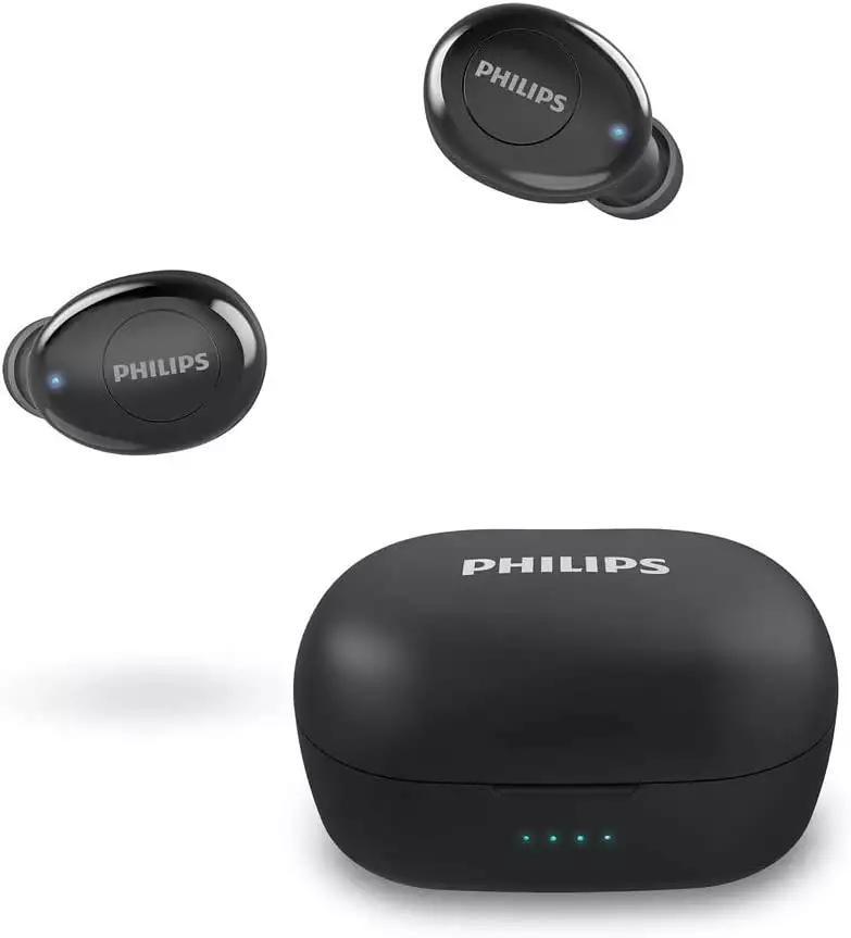 Philips T2205 In-ear True Wireless Headphones with IPX4 Splash Resistant, Super-small Portable Charging Case, Built-in Microphone, Up to 12 Hours (4+8) Playtime, Works with Voice Assistants, TAT2205BK