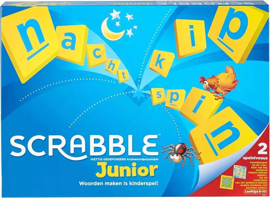 Scrabble Junior Kids Crossword Game with 2-Games-in-1, 2-Sided Game Board, 2 to 4 Players, Ages 6 to 10 Years Old, Y9667(Packaging May Vary)